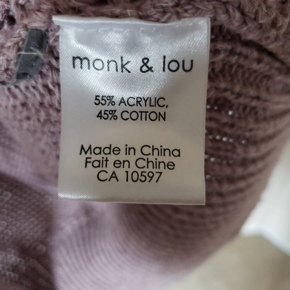 monk & lou Mauve Sweater Acrylic/Cotton Blend XXS - Picture 3 of 5